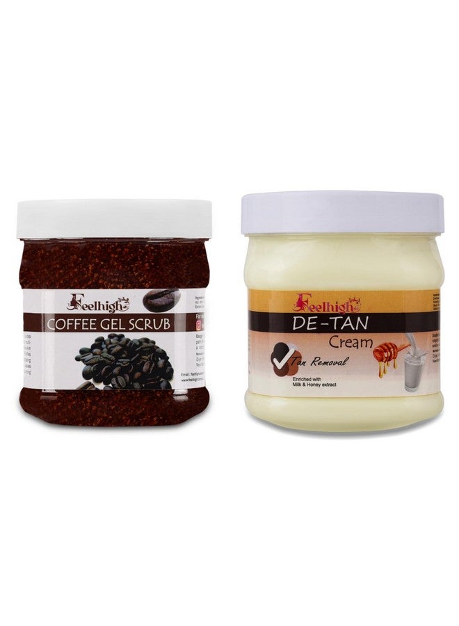 FEELHIGH جل مقشر القهوة للوجه والجسم Feelhigh لبشرة أكثر نعومة وشبابًا 500 مل وكريم مرطب للوجه 500 مل لجميع أنواع البشرة للرجال والنساء (جل مقشر القهوة وكريم إزالة تان)  - Image 1