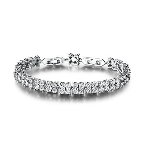 GULICX Crystal White Gold Plated Women Roman Bracelet Jewelry - Image 1