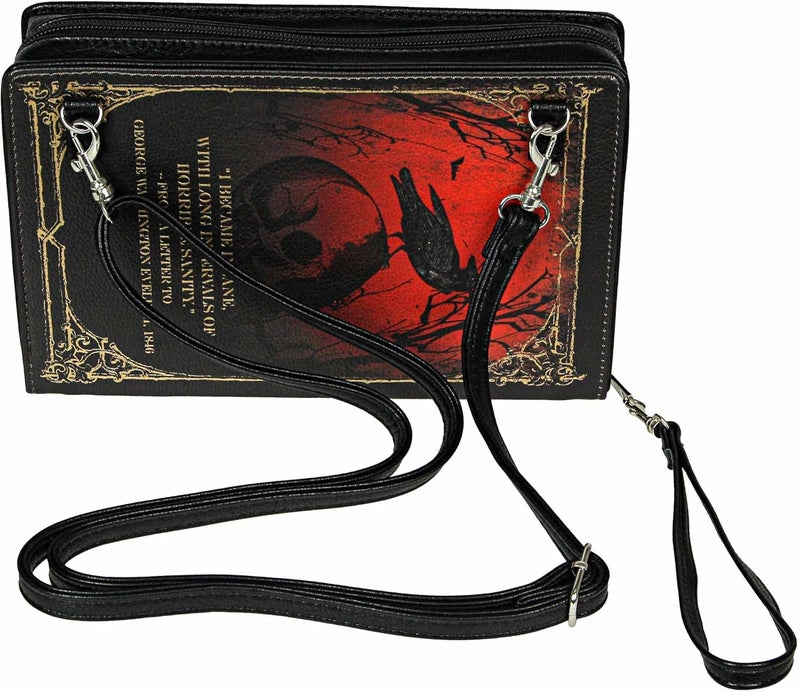 Things2Die4 Black Vinyl Edgar Allen Poe Stories & Poetry Book Handbag Novelty Clutch Purse Crossbody Bag - Image 2