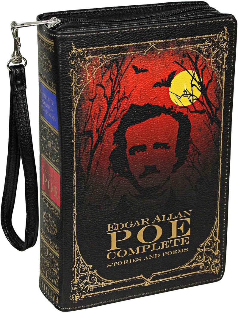 Things2Die4 Black Vinyl Edgar Allen Poe Stories & Poetry Book Handbag Novelty Clutch Purse Crossbody Bag - Image 1