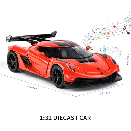 FEXXA 1:32 Scale Koenigsegg Jesko Die-Cast Metal Car with Sport car Openable Doors Light and Sound,Pull Back Function Indoor Outdoor Toy for Kids (Orange) - Image 3