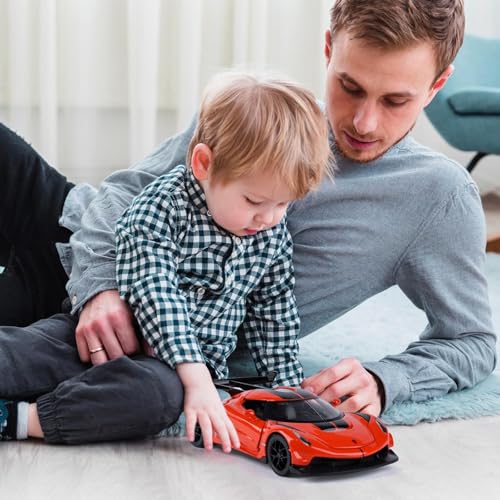 FEXXA 1:32 Scale Koenigsegg Jesko Die-Cast Metal Car with Sport car Openable Doors Light and Sound,Pull Back Function Indoor Outdoor Toy for Kids (Orange) - Image 2