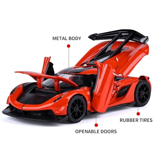 FEXXA 1:32 Scale Koenigsegg Jesko Die-Cast Metal Car with Sport car Openable Doors Light and Sound,Pull Back Function Indoor Outdoor Toy for Kids (Orange) - Image 4