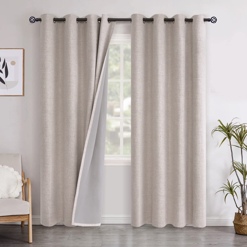 YoungsTex Linen Blackout Curtains 80 Inch Length for Bedroom, Full Room Darkening Linen Textured Window Drapes Thermal Insulated Panels for Living Room, 2 Panels, 52 X 80 Inch, Beige - Image 1