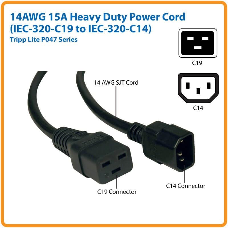 Tripp Lite كابل طاقة ثقيل من تريپ لايت، 15A، 14AWG (IEC-320-C19 إلى IEC-320-C14) بطول 6 أقدام، أسود - Image 5