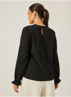 Styli Textured Lace Insert Ruffled Sleeve Top  - Image 5