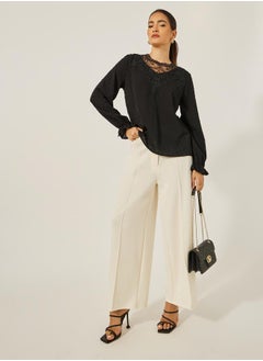 Styli Textured Lace Insert Ruffled Sleeve Top  - Image 2