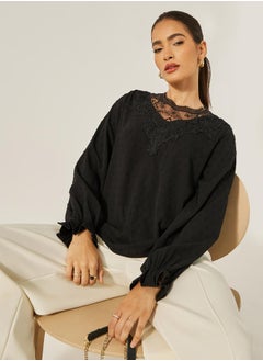 Textured Lace Insert Ruffled Sleeve Top - pzsku/Z9C2AA9C30FAB1EE50226Z/45/_/1739732215/3d8b7b8e-0e2a-4e76-ab48-dd8012d4afb9