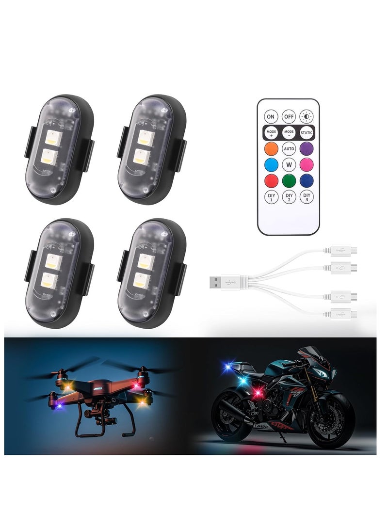 Generic Wireless LED Lights for Car 4PCS with Remote Control, Wireless LED Strobe Lights 8 Colors USB Charge IP65 Waterproof Anti-Collision for Car Motorcycle Drone RC Aircraft Bike, Black  - Image 1