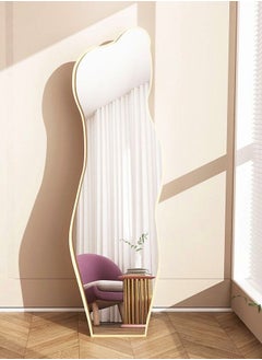 fashionhome Modern Scandinavian Design Full Length Mirror Standing Hanging or Leaning Against Wall Large Bedroom Floor Mirror Dressing Mirror Wall-Mounted Mirror Wood Frame Wavy Mirror Round Corner 40 x 150 cm  - Image 2