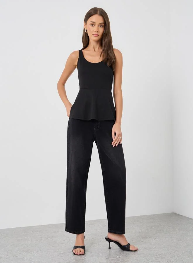 ستايلي Styli Solid Sleeveless Peplum Top