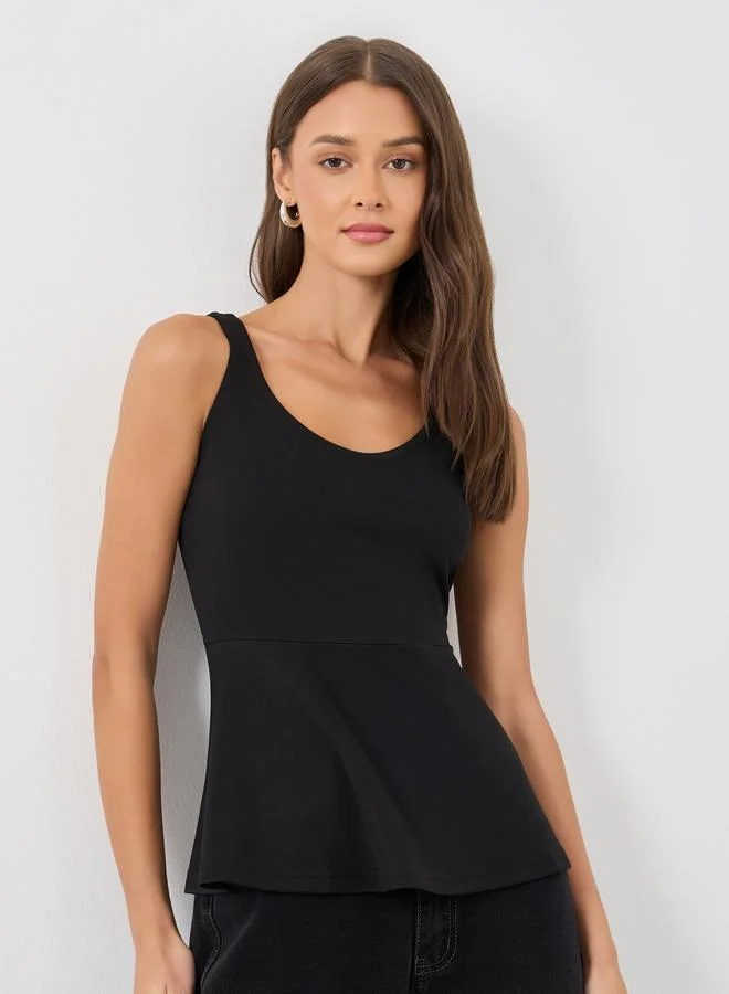 ستايلي Styli Solid Sleeveless Peplum Top