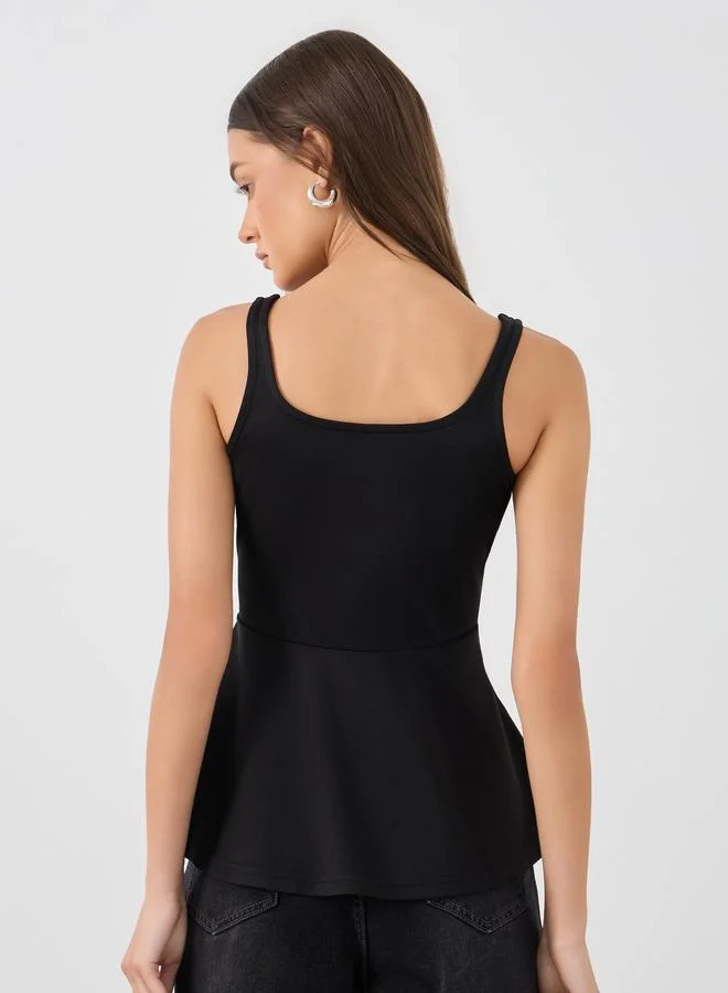 Styli Styli Solid Sleeveless Peplum Top