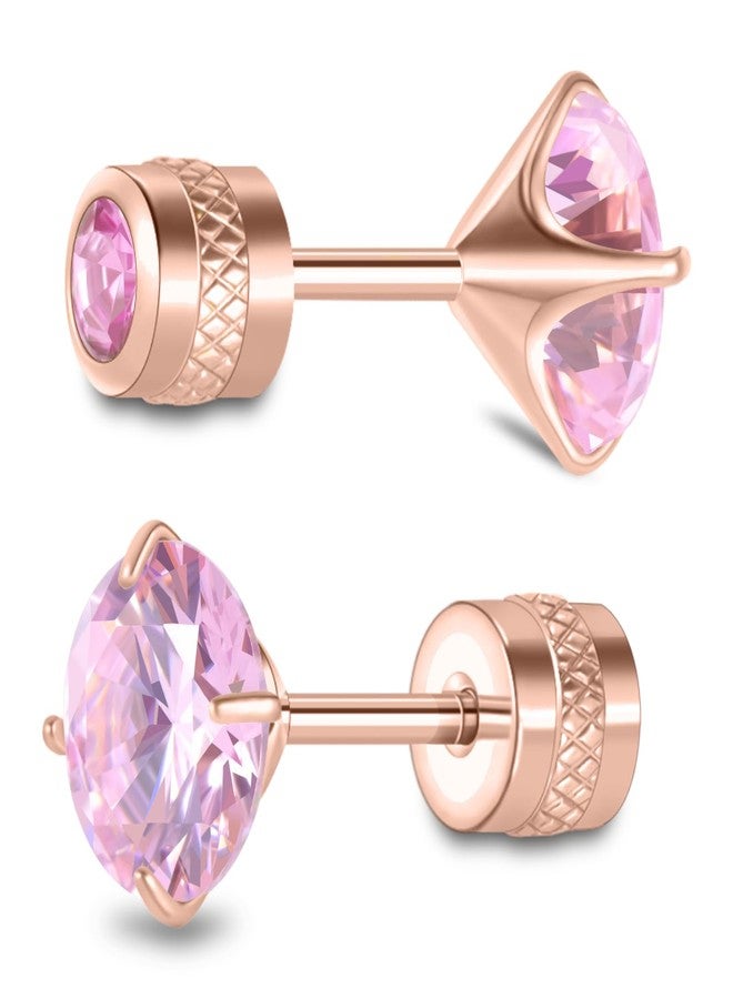 Hopply G23 Pure Titanium Earrings,20G Hypoallergenic Implant Grade Flatback 5A Cubic Zirconia Earrings Studs, Suitable for Women Men Sensitive Ears Jewelry Gift (Rose Gold+Pink CZ, 4mm)