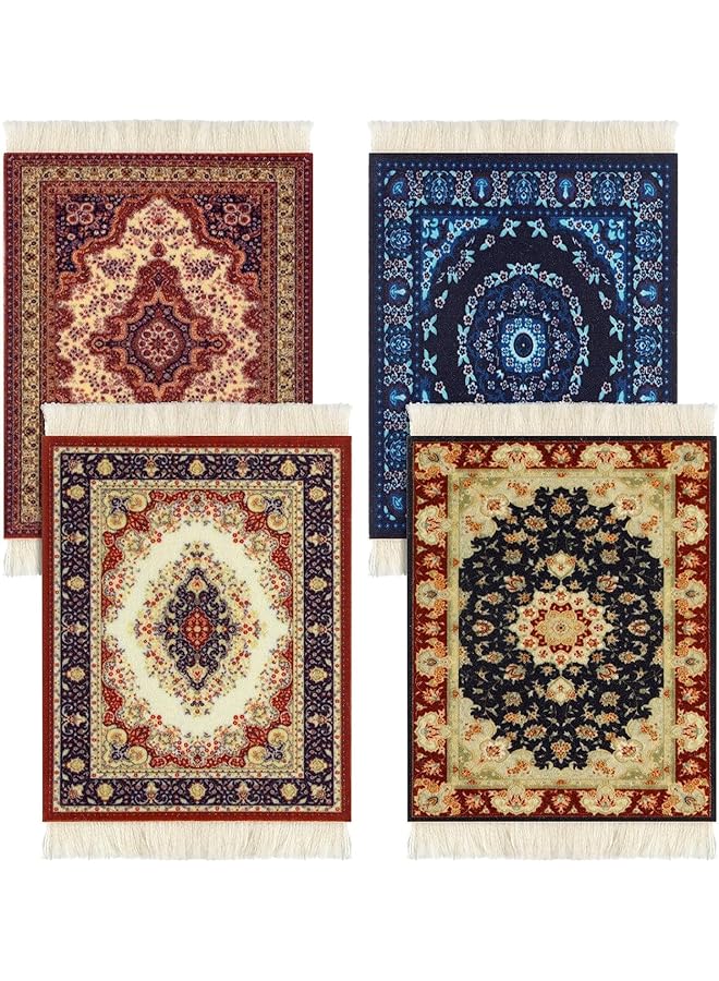 erorex 4 Pieces Rug Table Coasters Table Drink Holders Oriental Design Fabric Carpet Drink Mats Oriental Design Fabric Elegant Carpets Kitchen And Bar Mats For Home Office And More - Image 1