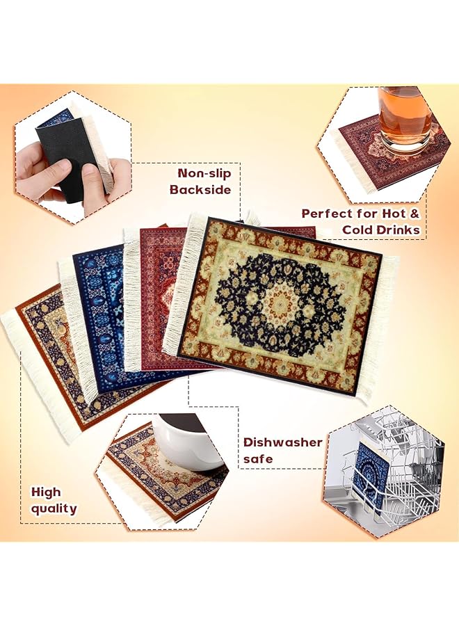 erorex 4 Pieces Rug Table Coasters Table Drink Holders Oriental Design Fabric Carpet Drink Mats Oriental Design Fabric Elegant Carpets Kitchen And Bar Mats For Home Office And More - Image 4
