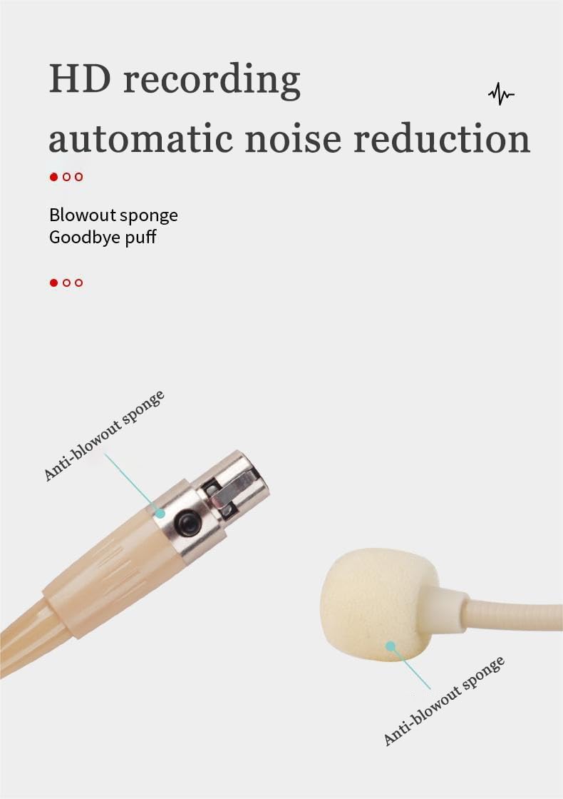 kh Professional Hands Free Headset/Headworn Microphone - 3 Pin Mini XLR Head Microphone for Bodypack Transmitter Beige Single Earhook Omnidirectional Headset Head Mic - Image 4