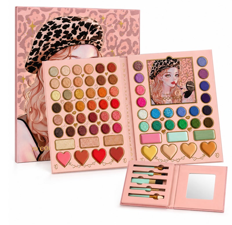 Me Now 70 Color Eye & Face Makeup Palette All-in-One Eyeshadow Blush Highlighter Cosmetic Kit with Mirror and 5 Tools Matte Shimmer Glitter Shades for Daily Makeup - Image 1