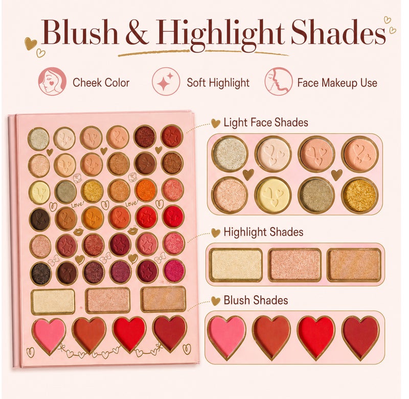 Me Now 70 Color Eye & Face Makeup Palette All-in-One Eyeshadow Blush Highlighter Cosmetic Kit with Mirror and 5 Tools Matte Shimmer Glitter Shades for Daily Makeup - Image 4