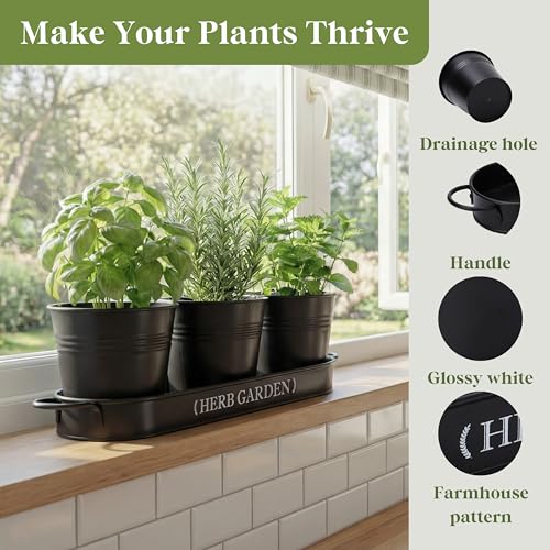 PERFNIQUE Indoor Herb Garden, Herb Planter for Indoor/Outdoor, Farmhouse Plant Pots, Windowsill Herb Garden with Tray(Planter only) Window Pots - Image 5