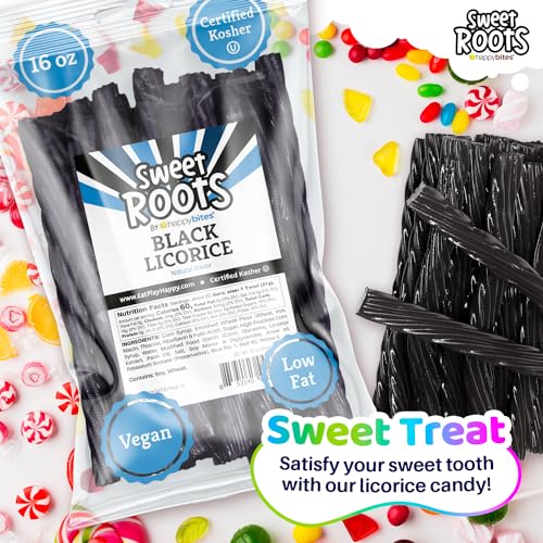 Happy Bites Sweet Roots Black Licorice Twists – 1 Bag (16 oz) – Jumbo Size Candy Sticks | Vegan, Fat Free, Kosher | Soft Gourmet Licorice Candy with Classic Black Licorice Flavor - Image 4