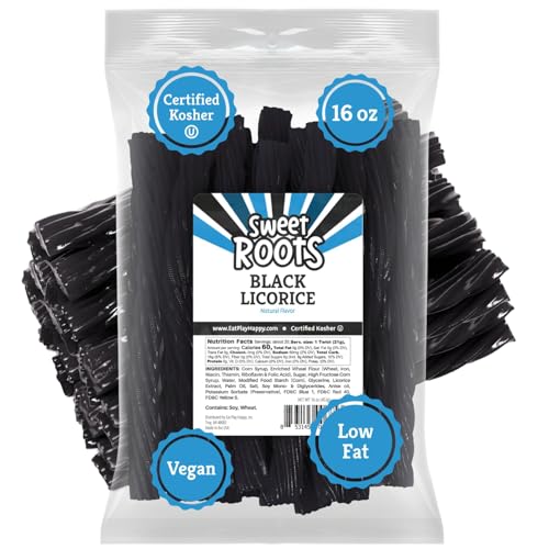 Happy Bites Sweet Roots Black Licorice Twists – 1 Bag (16 oz) – Jumbo Size Candy Sticks | Vegan, Fat Free, Kosher | Soft Gourmet Licorice Candy with Classic Black Licorice Flavor - Image 1