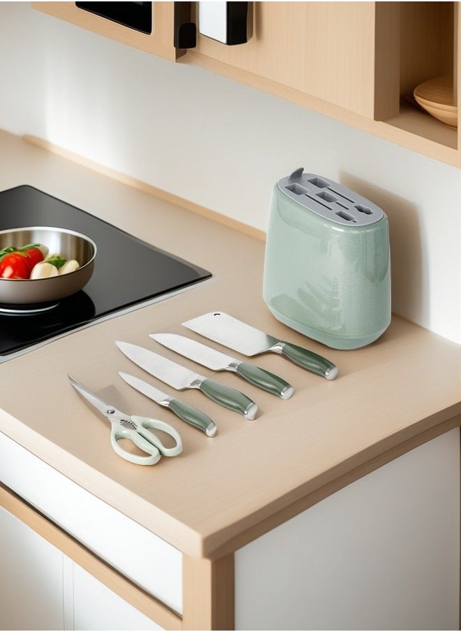 C&E Kitchen knife set, 6-piece set of emerald green sharp knives, suitable for the kitchen, non-stick and anti-slip stainless steel kitchen knife set, with emerald green knife holder, suitable for home or dining room use  - Image 1