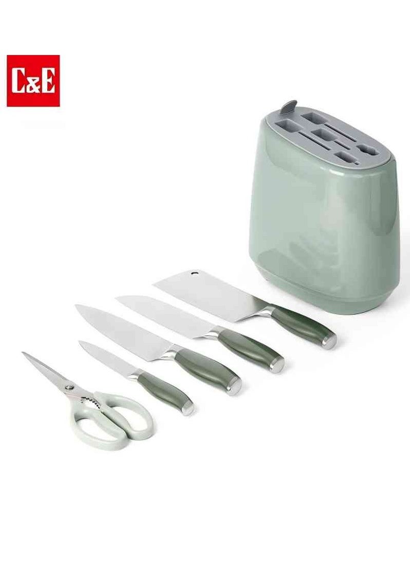 C&E Kitchen knife set, 6-piece set of emerald green sharp knives, suitable for the kitchen, non-stick and anti-slip stainless steel kitchen knife set, with emerald green knife holder, suitable for home or dining room use  - Image 2