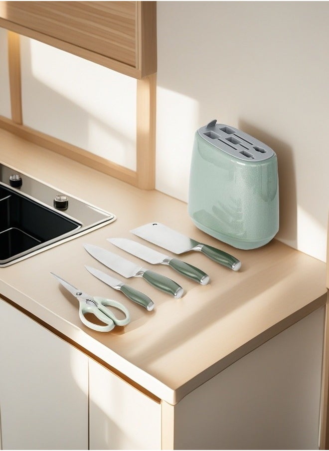C&E Kitchen knife set, 6-piece set of emerald green sharp knives, suitable for the kitchen, non-stick and anti-slip stainless steel kitchen knife set, with emerald green knife holder, suitable for home or dining room use  - Image 3