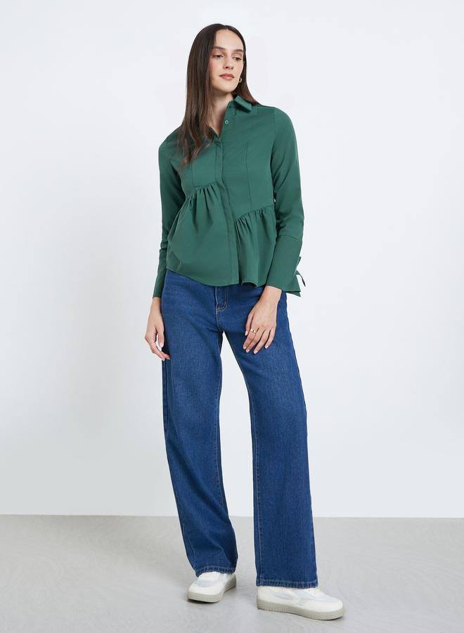 ستايلي بلوزة نسائية بأسلوب غير متماثل باللون الأخضر - Image 2