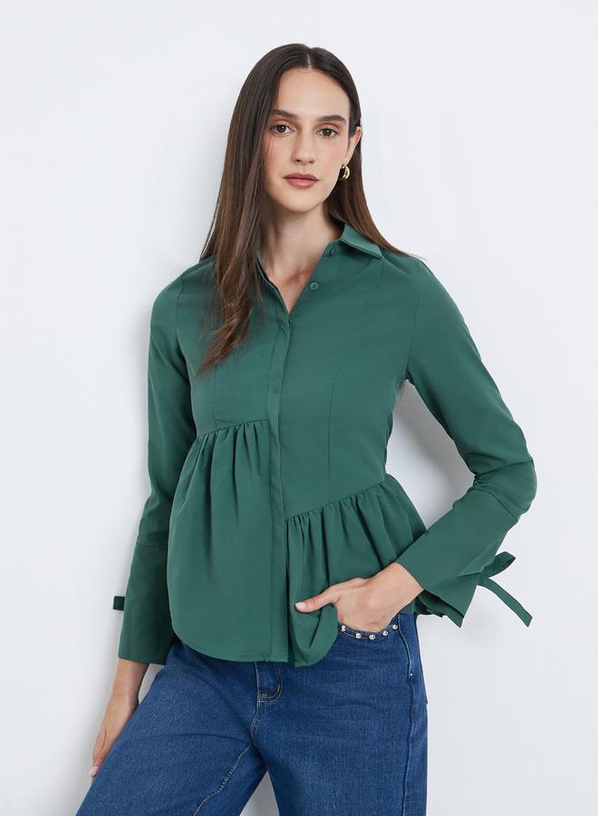 ستايلي بلوزة نسائية بأسلوب غير متماثل باللون الأخضر - Image 1