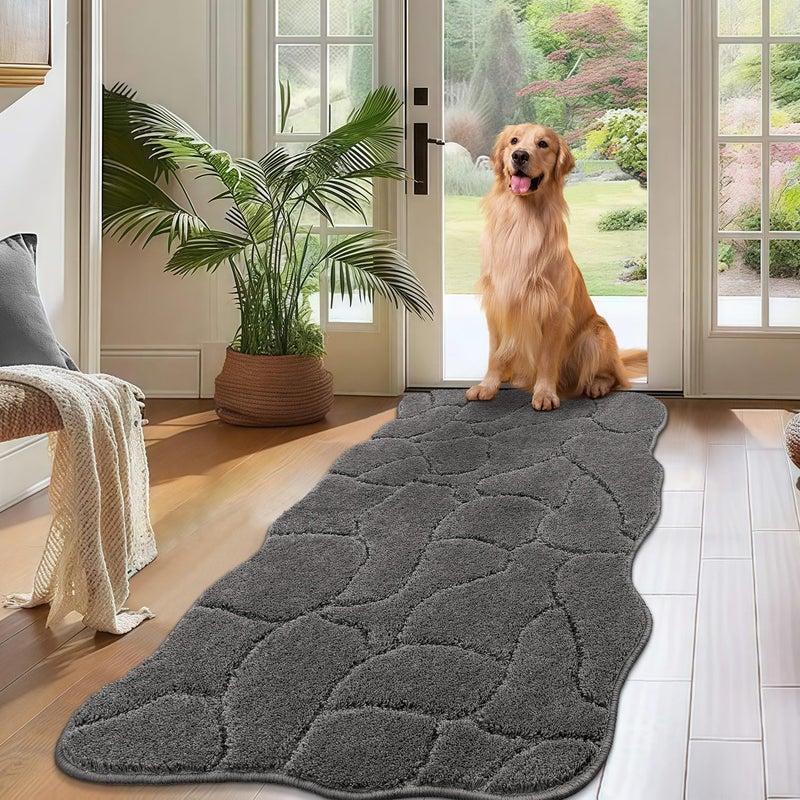 BSICPRO Large Dog Door Mat for Muddy Paws, 22x47 Absorbent Dirt Trapper Long Door Mat, Non-Slip Washable Mud Mat for Dogs, Polyester Microfiber Soft Pet Rug Mat for Entryway, Mud Dog Paws, Patio (Gray) - Image 1