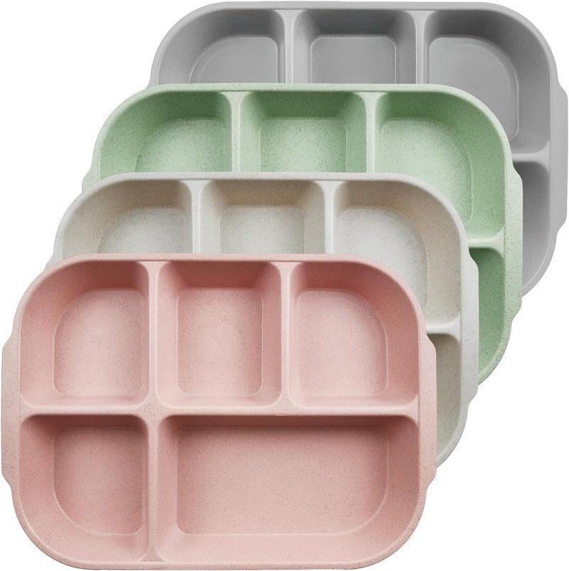 greenandlife 108 Inch 4PCS Divided Plates for Kids Adults Portion Control Plates Dishwasher  Microwave Safe Compartment Plate Unbreakable Lightweight Reusable Wheat Straw Plates INS - Image 1