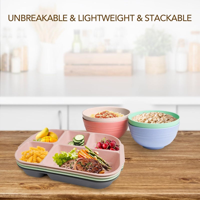 greenandlife 108 Inch 4PCS Divided Plates for Kids Adults Portion Control Plates Dishwasher  Microwave Safe Compartment Plate Unbreakable Lightweight Reusable Wheat Straw Plates INS - Image 5