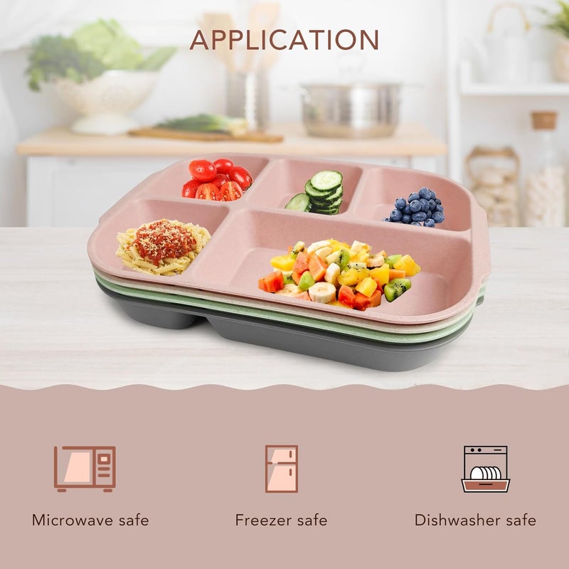 greenandlife 108 Inch 4PCS Divided Plates for Kids Adults Portion Control Plates Dishwasher  Microwave Safe Compartment Plate Unbreakable Lightweight Reusable Wheat Straw Plates INS - Image 3