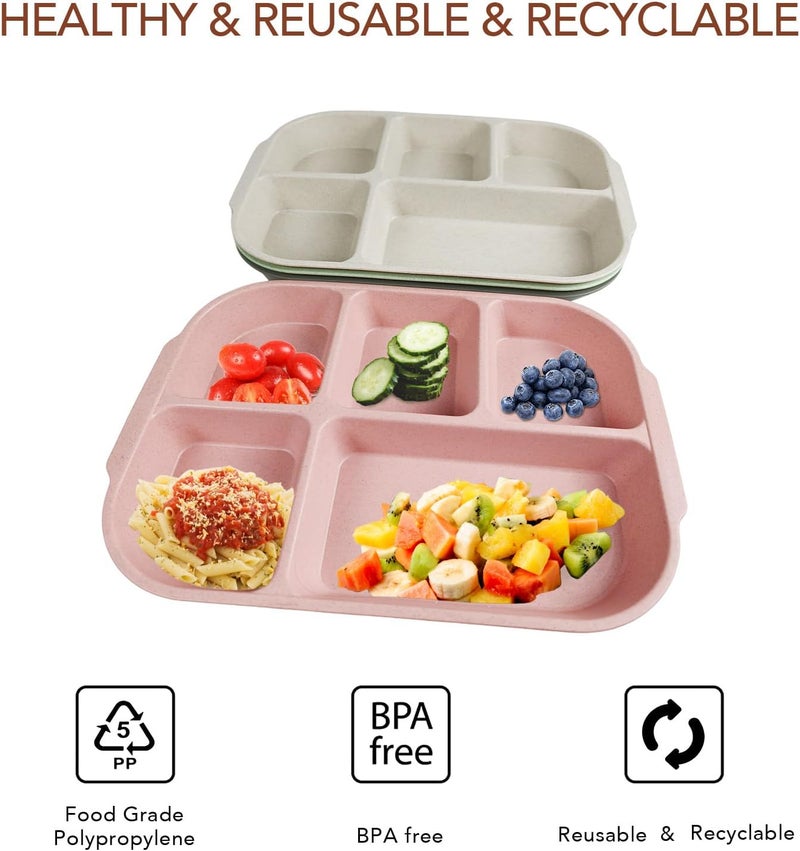greenandlife 108 Inch 4PCS Divided Plates for Kids Adults Portion Control Plates Dishwasher  Microwave Safe Compartment Plate Unbreakable Lightweight Reusable Wheat Straw Plates INS - Image 4