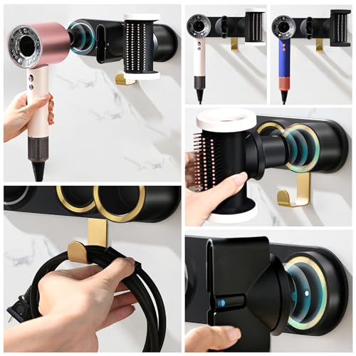 simpletome Hair Dryer Holder Wall Mount for All Magnetic High Speed Blow Dryer with Plug Cord Organizer Hook (Aluminum Alloy, Black) - Image 4