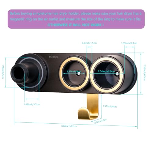 simpletome Hair Dryer Holder Wall Mount for All Magnetic High Speed Blow Dryer with Plug Cord Organizer Hook (Aluminum Alloy, Black) - Image 3