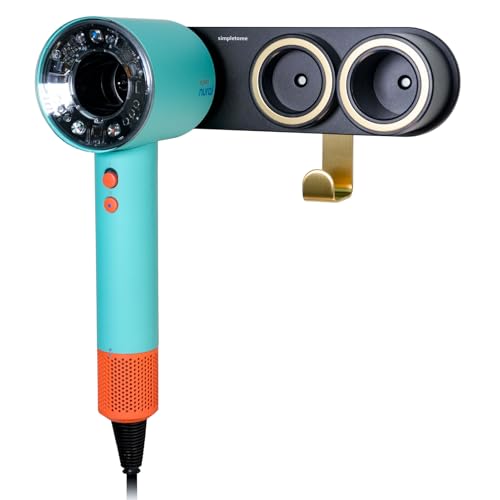 simpletome Hair Dryer Holder Wall Mount for All Magnetic High Speed Blow Dryer with Plug Cord Organizer Hook (Aluminum Alloy, Black) - Image 1