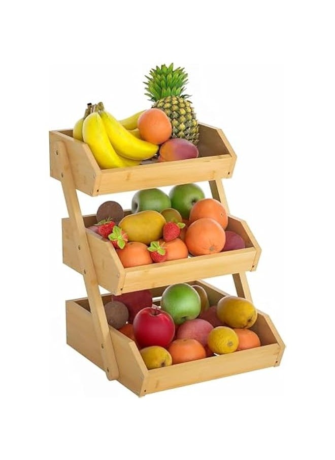 TRASSLE Fruit Basket For Kitchen- Bamboo Fruit and Vegetable Storage Bowl Stand For Kitchen Countertop, Produce Basket Fruit Holder for Potato, Onion, Bread, Snack Storage  - Image 2