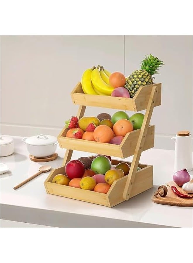 Fruit Basket For Kitchen- Bamboo Fruit and Vegetable Storage Bowl Stand For Kitchen Countertop, Produce Basket Fruit Holder for Potato, Onion, Bread, Snack Storage