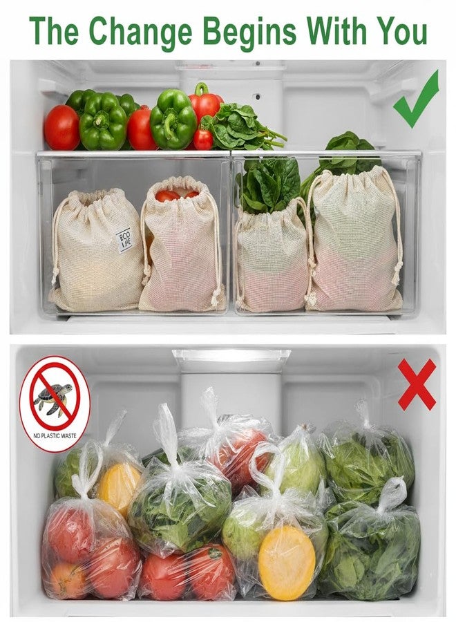 Tidy Fox Cotton Net Vegetable & Fruit Storage Bags | Pack of 6 | Reusable Washable Grocery Mesh Bags with Strong Drawstring - Image 5