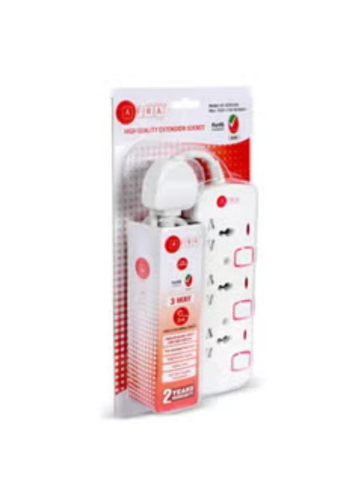 Generic - Japan Universal Extension Cord 3 Way 3M 3 Universal Sockets 3 Meter Cable Easy Set-Up & Storage Shock proof 250V White - Image 1