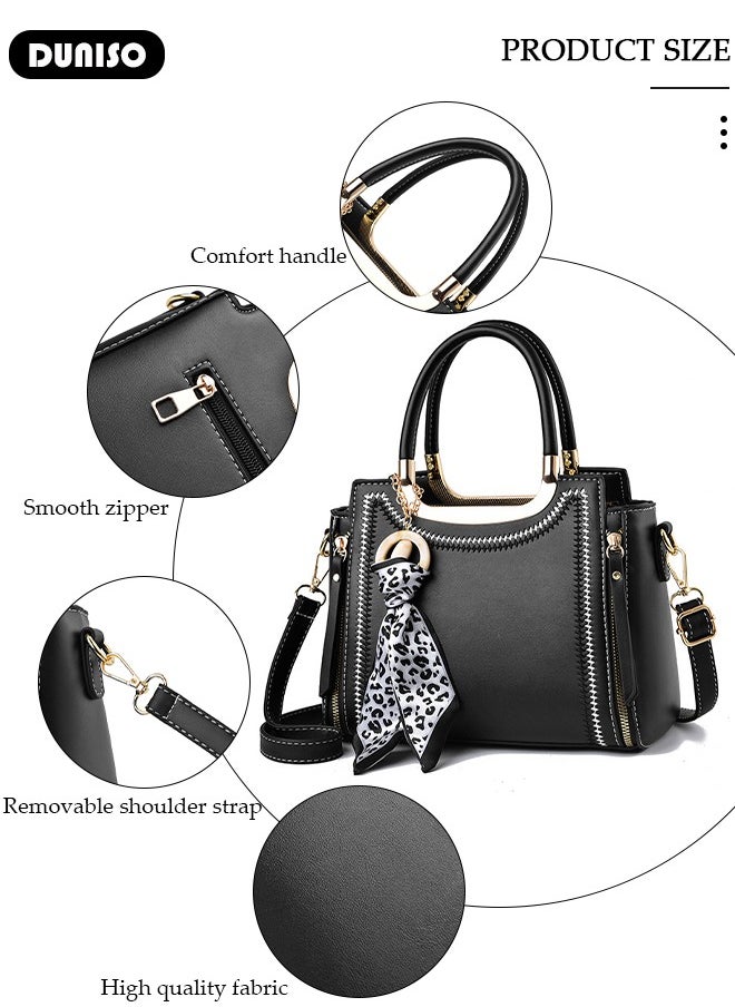 DUNISO - Women's Fashion Handbag Faux Leather Crossbody Bag For Women Large Capacity Bow Trim Tote Bags Top Handle Satchel Fashionable Travel Shoulder Bag For Ladies - Image 1