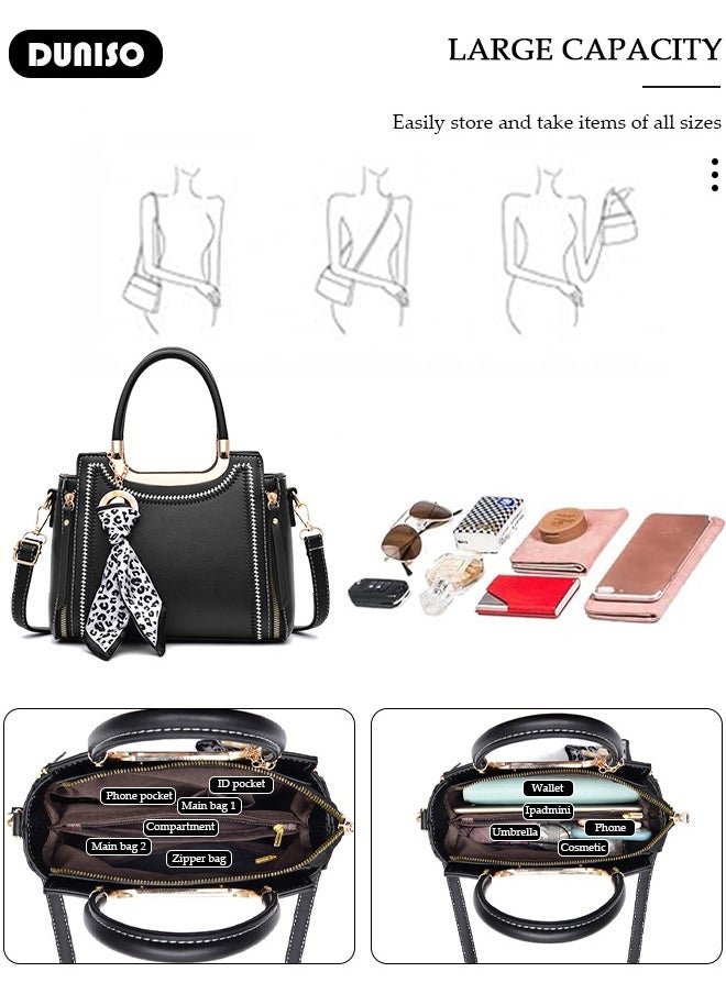 DUNISO - Women's Fashion Handbag Faux Leather Crossbody Bag For Women Large Capacity Bow Trim Tote Bags Top Handle Satchel Fashionable Travel Shoulder Bag For Ladies - Image 1