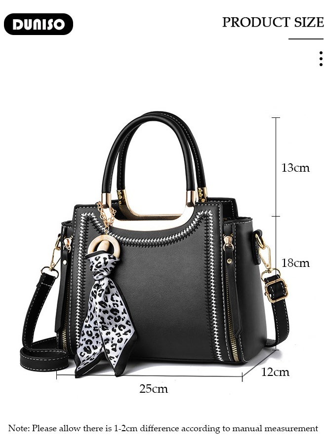 DUNISO - Women's Fashion Handbag Faux Leather Crossbody Bag For Women Large Capacity Bow Trim Tote Bags Top Handle Satchel Fashionable Travel Shoulder Bag For Ladies - Image 1
