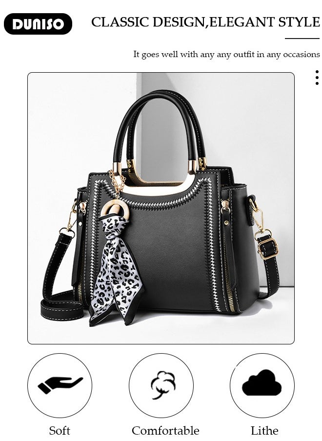 DUNISO - Women's Fashion Handbag Faux Leather Crossbody Bag For Women Large Capacity Bow Trim Tote Bags Top Handle Satchel Fashionable Travel Shoulder Bag For Ladies - Image 1