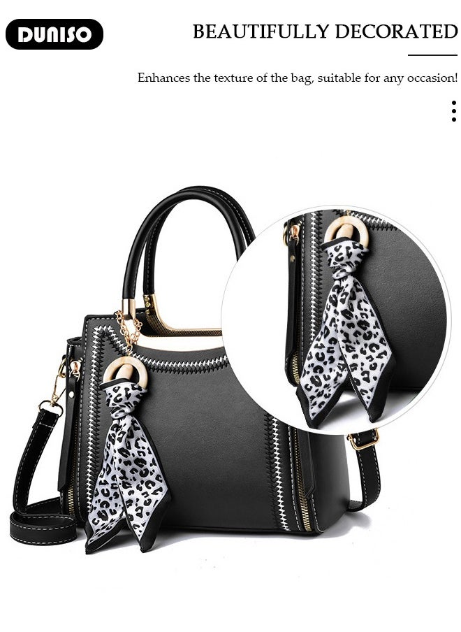 DUNISO - Women's Fashion Handbag Faux Leather Crossbody Bag For Women Large Capacity Bow Trim Tote Bags Top Handle Satchel Fashionable Travel Shoulder Bag For Ladies - Image 1