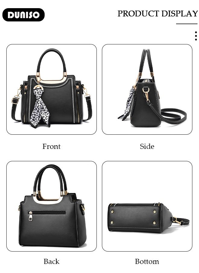 DUNISO - Women's Fashion Handbag Faux Leather Crossbody Bag For Women Large Capacity Bow Trim Tote Bags Top Handle Satchel Fashionable Travel Shoulder Bag For Ladies - Image 1