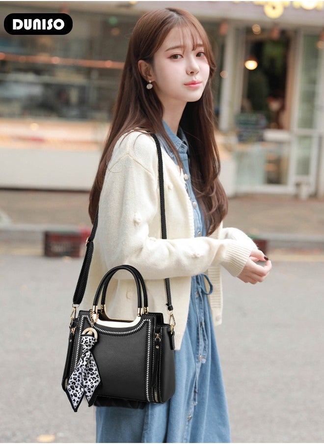 DUNISO - Women's Fashion Handbag Faux Leather Crossbody Bag For Women Large Capacity Bow Trim Tote Bags Top Handle Satchel Fashionable Travel Shoulder Bag For Ladies - Image 1
